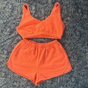 Women's Ribbed Orange Set - Bralette & Shorts